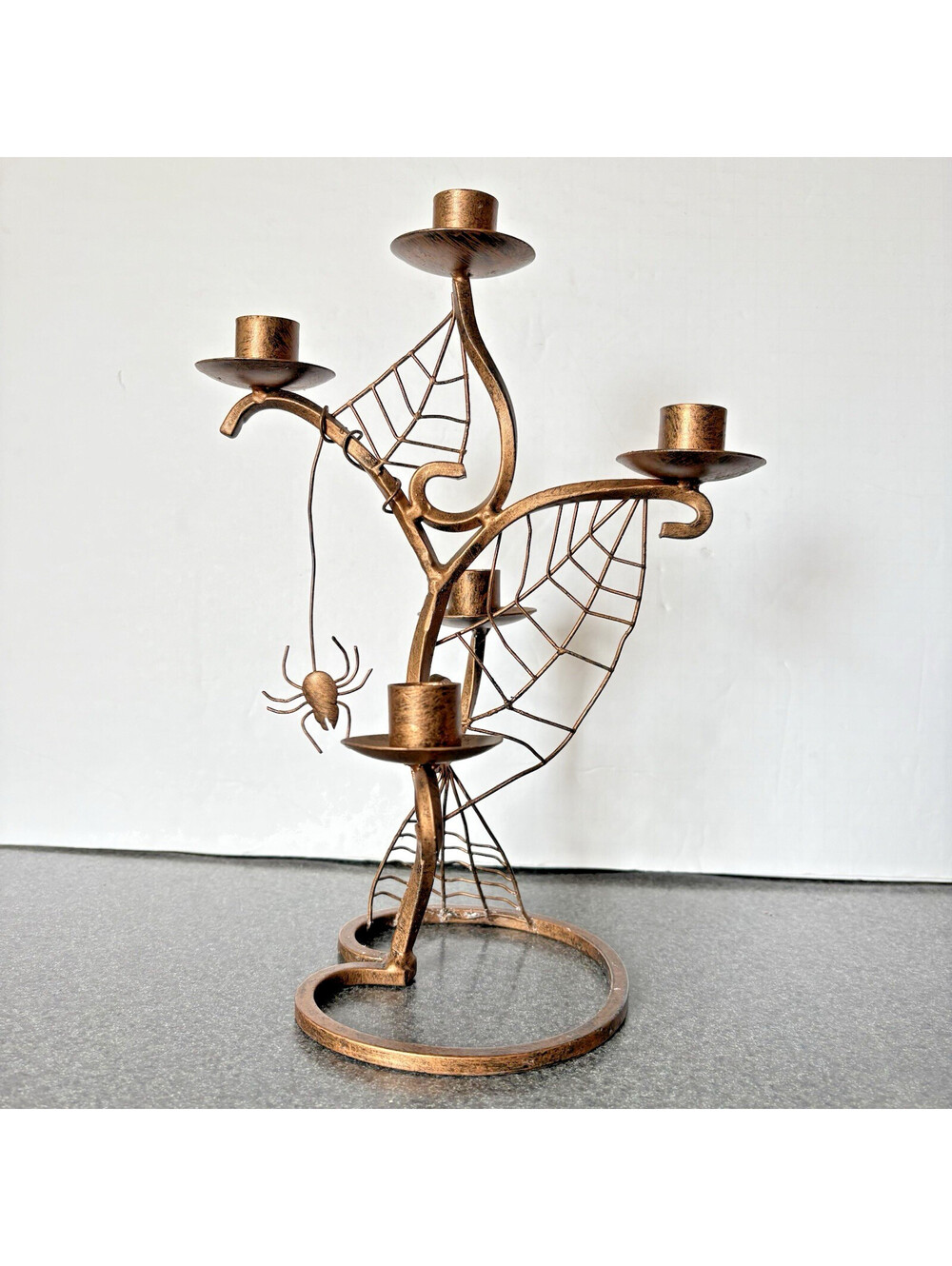 Metal Copper Finish Spiderweb Candelabra Candle Holder Ecclectic Seasonal Decor